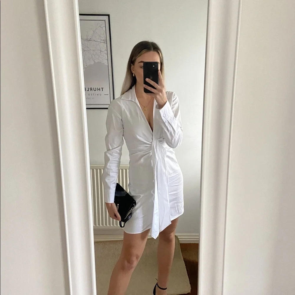 Zara Short Stretch Poplin Dress White Knot 4661/118 - Picture 6 of 10